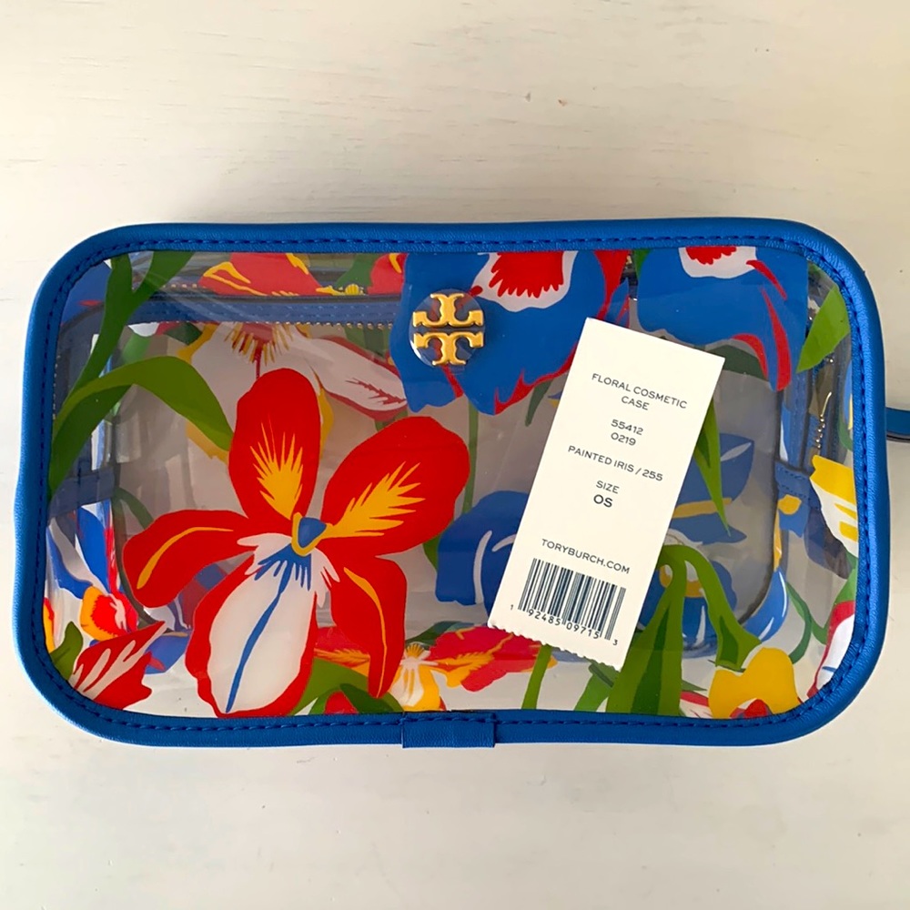 NEW - never used!  Tory Burch painted iris clear cosmetic case